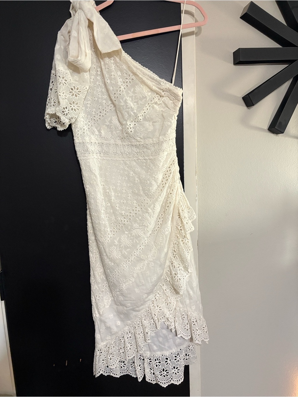 Ulla Johnson Cream One-Shoulder Eyelet Lace Midi Dress - Picture 2 of 10